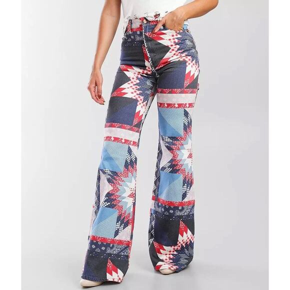 NWT Wrangler x Free People Wanderer 622 Patchwork Flare Jeans W27 L30 - Picture 1 of 11